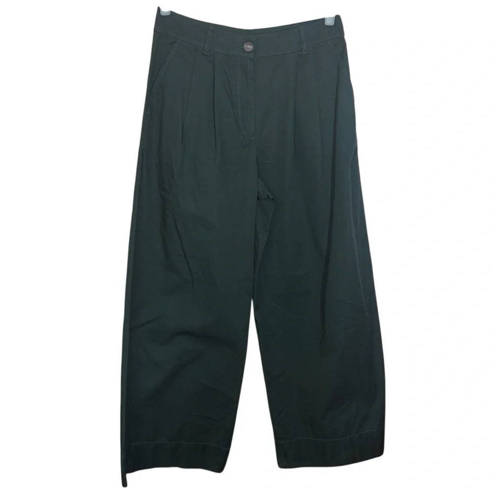 Loft Cotton Poplin Trousers Ultra Wide Leg Pleated Alpine Green Women’s Size 6